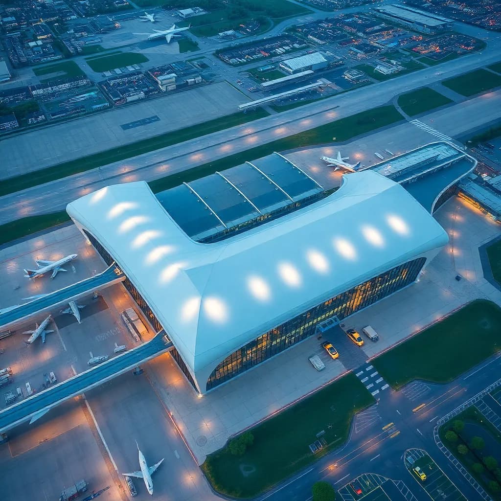Munich Airport MUC terminal interior, modern spacious hall, natural light, travellers with luggage